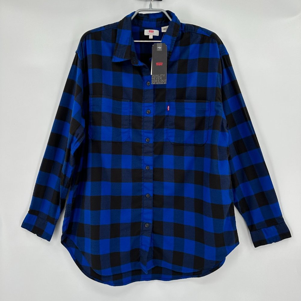 Levi's Flannel Button Down Shirt size Medium Blue Buffalo Plaid
